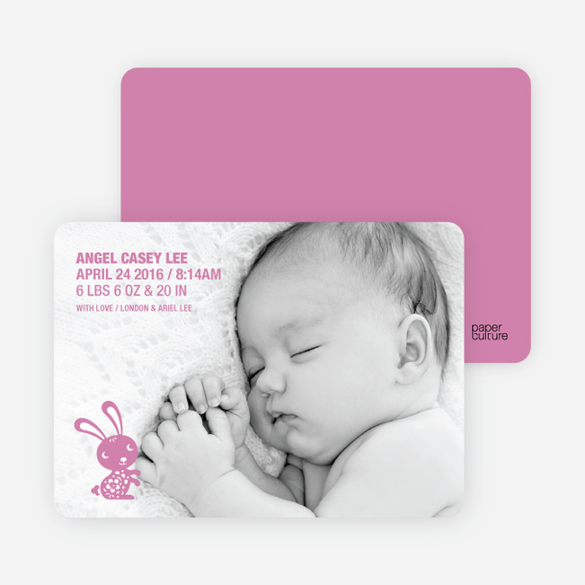 Simply Rabbit Photo Birth Announcements - Strawberry Vanilla