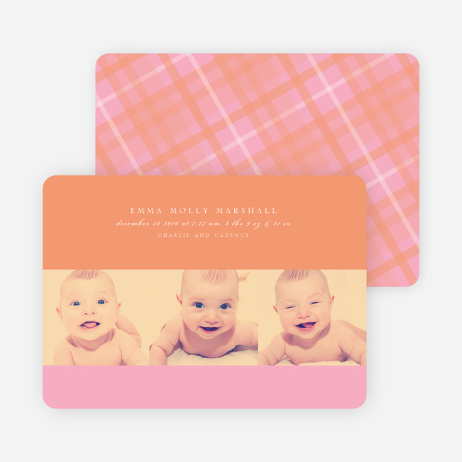 Studio Triple Birth Announcements - Orange Peach