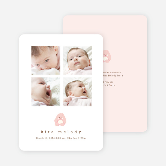 Stuffed Animals Birth Announcements: Rabbit, Pig, Bear and Cat - Yellow