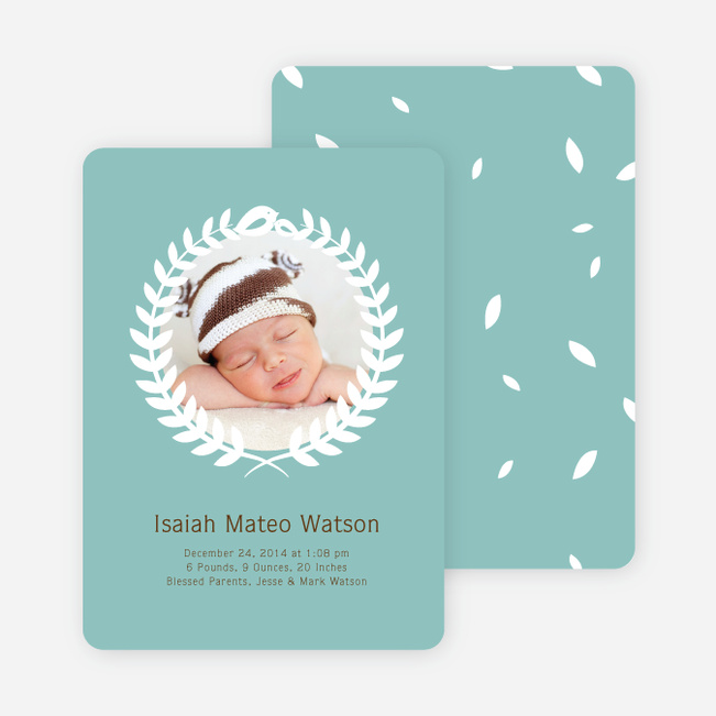 Wreath Themed Birth Announcements Bring Success and Prosperity - Blue