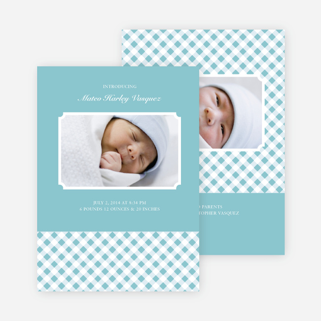 Gingham Modern Baby Announcement - Powder Blue