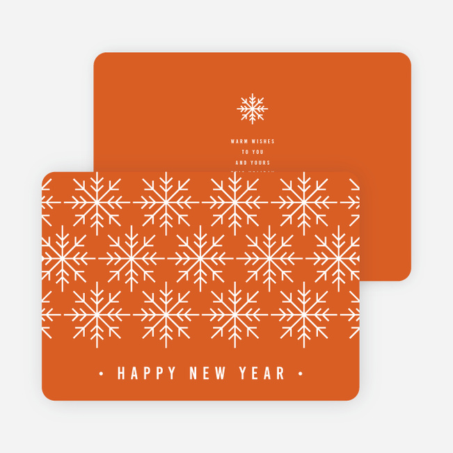 Snowflake Motif Corporate New Year Cards - Orange