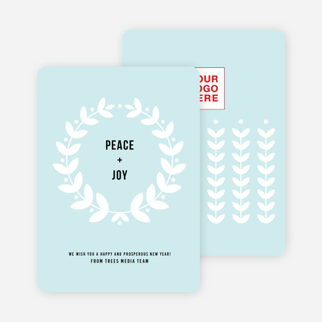 Joyful Wreath Corporate Holiday Cards - Blue