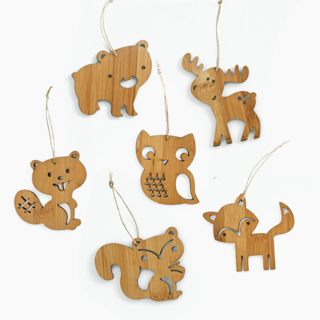 Set of 6 Forest Animal Bamboo Christmas Ornaments | Paper Culture