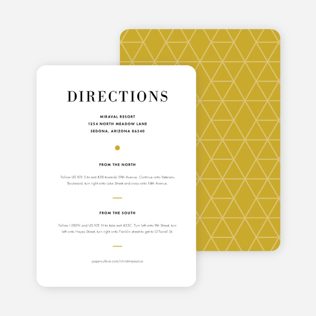 Converging Paths Wedding Direction Cards - Yellow