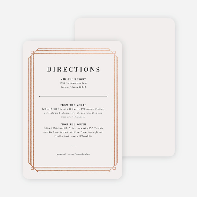 Art Deco Wedding Direction Cards - Beige