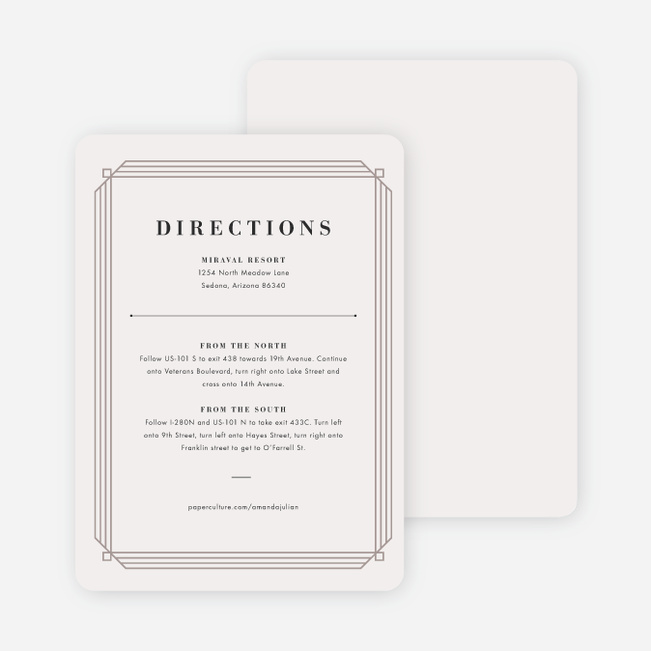 Art Deco Wedding Direction Cards - Beige