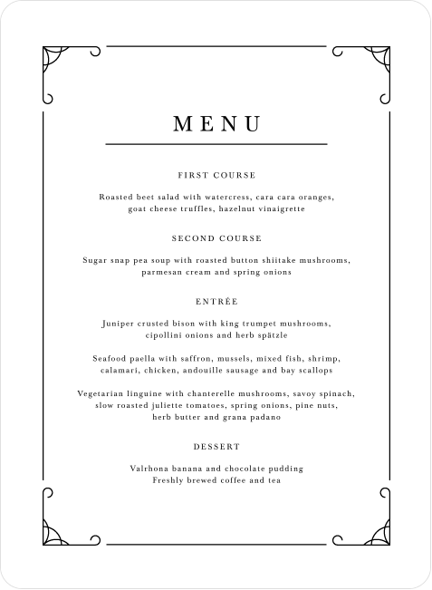 Classically Chic Wedding Menus | Paper Culture