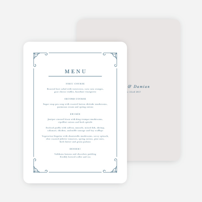 Classically Chic Wedding Menus - Blue