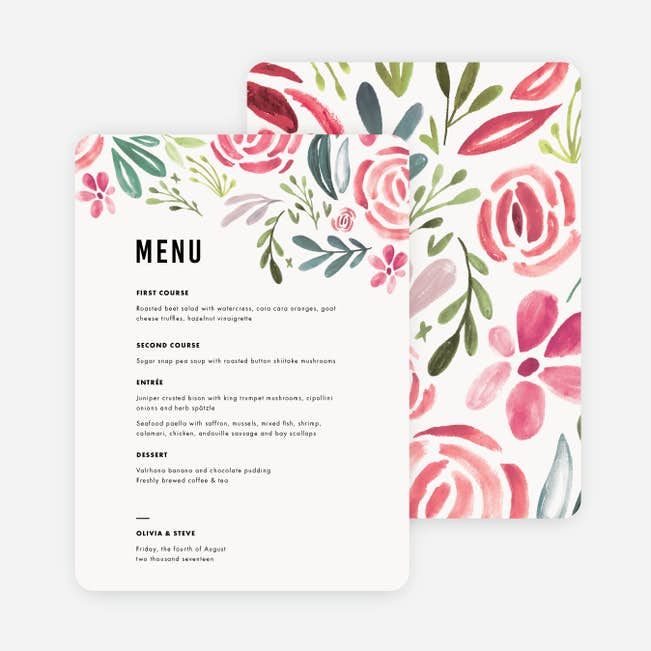 Floral Water Colors Wedding Menus Paper Culture