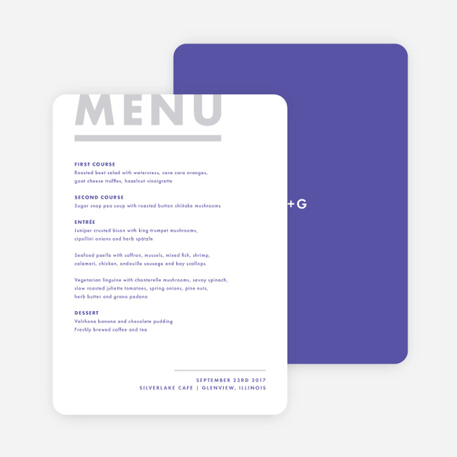 Today’s Modernist Wedding Menus - Purple