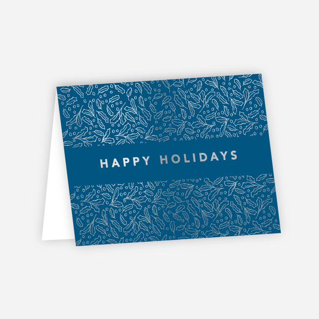 Foil Band of Leaves Corporate Holiday Cards - Blue