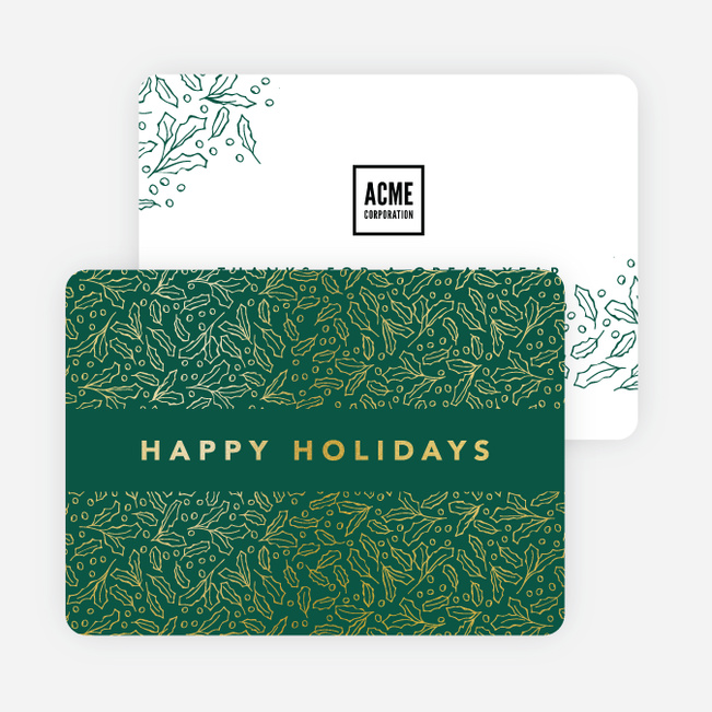 Foil Band of Leaves Corporate Holiday Cards - Green