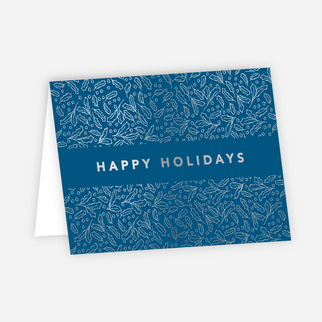 Foil Band of Leaves Corporate Holiday Cards - Blue