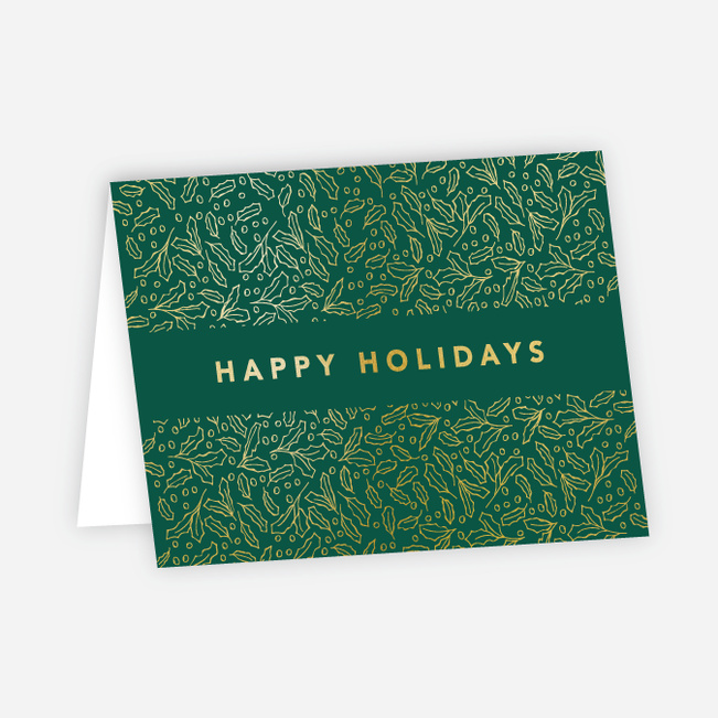 Foil Band of Leaves Corporate Holiday Cards - Green
