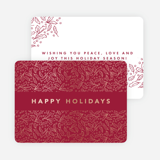Foil Leaves All Around Holiday Cards - Red