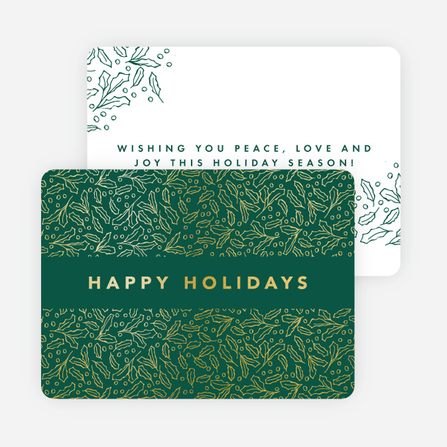 Foil Leaves All Around Holiday Cards - Green