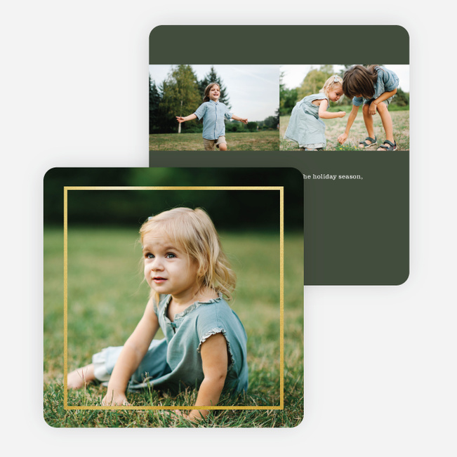 Thin Foil Border Photo Holiday Cards - Green
