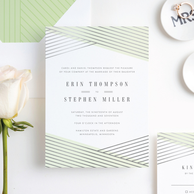 Diagonal Chic Wedding Invitations - Green