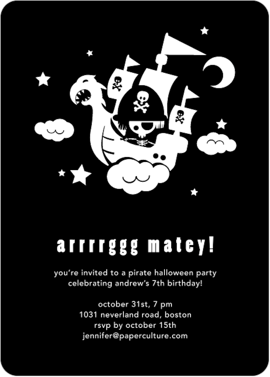 Flying Pirate Ship Halloween Party Invitations