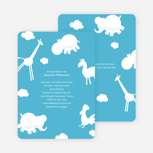 It’s Raining Animals Baby Shower Invitations - Cornflower Blue