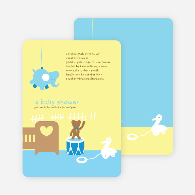 Stuffed Animals Take Over the Nursery Baby Shower Invitations - Sky Blue
