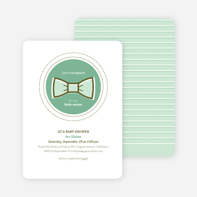 The Bowtie and the New Little Mister Baby Shower Invitations - Green