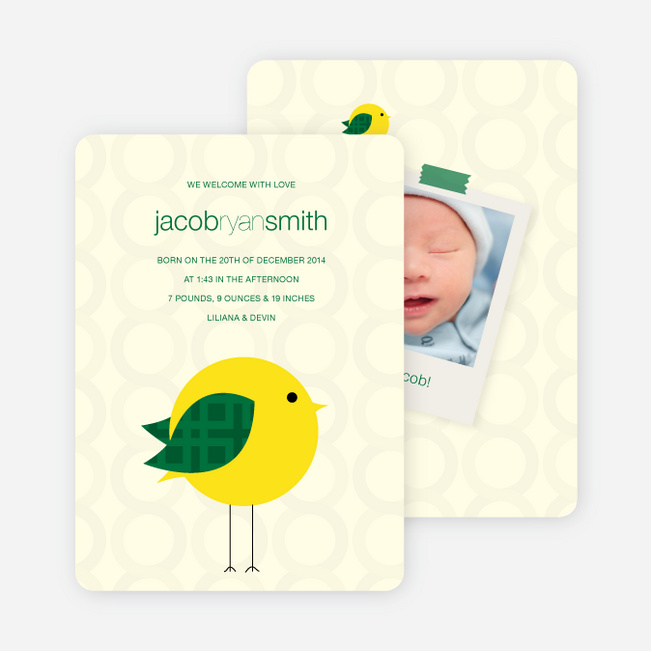 Tweetie Birth Modern Baby Announcement - Light Yellow