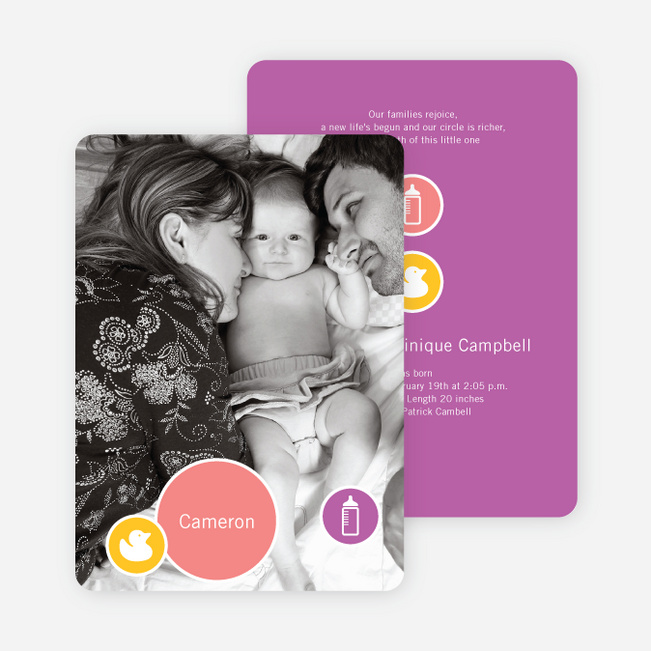 Cute Duckling Modern Baby Announcement - Orchid