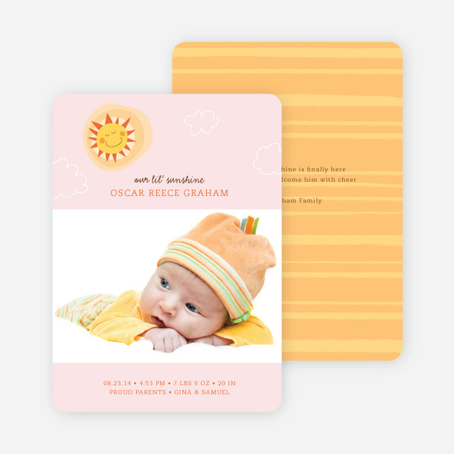 Little Miss Sunshine Photo Baby Announcements - Pink