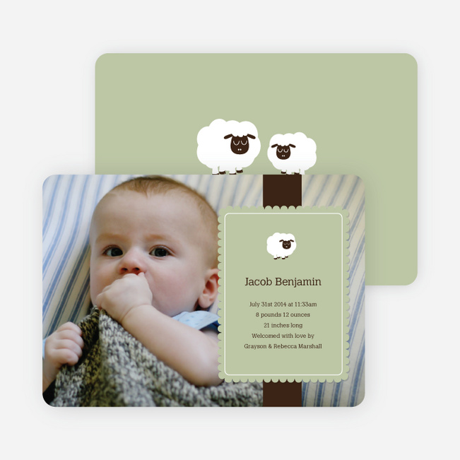 Your Little Lamb Photo Birth Announcements - Celadon