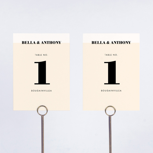 Modern Typography Wedding Table Cards - Beige