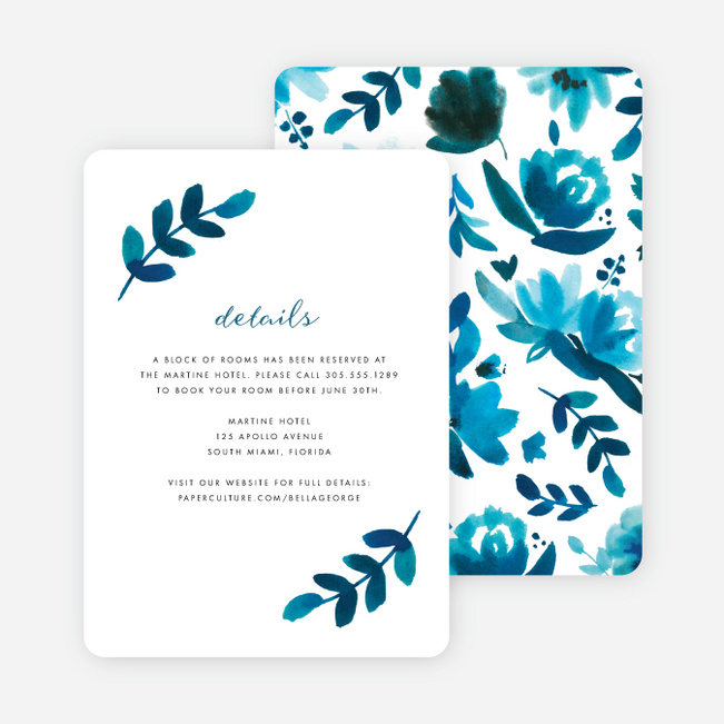 Bohemian Floral Wedding Information Cards - Blue