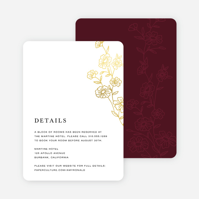 Elegant Roses Wedding Information Cards - Red