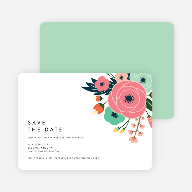 Modern Bouquet Save the Date Cards - Green