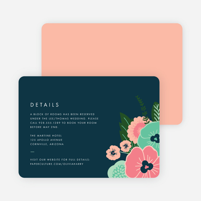 Modern Bouquet Wedding Information Cards - Blue