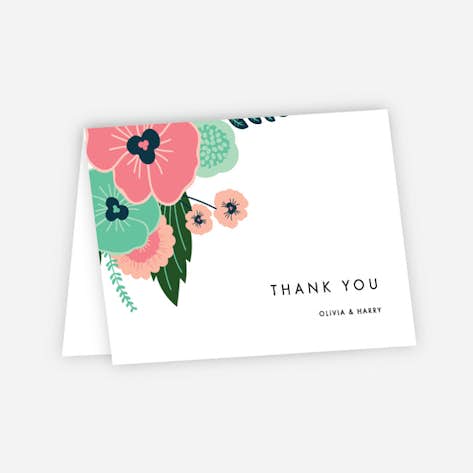 Red and White Floral Funeral Thank You Cards with Envelopes