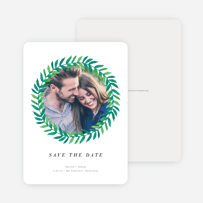 Minimal Laurel Save the Date Cards - White