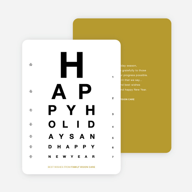 Happy Holidays Corporate Eye Chart Cards - Yellow