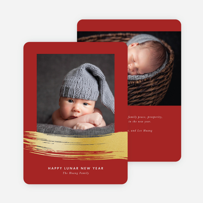 Foil Brushstrokes Chinese New Year Cards - Red