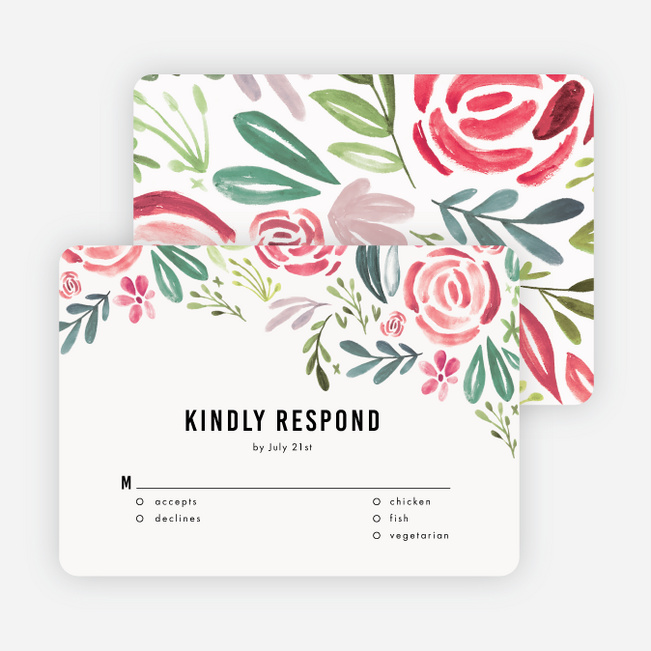 Strokes of Floral Wedding Response Cards - Red