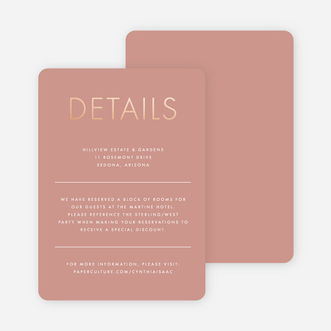 Foil Perfect Union Wedding Information Cards - Pink