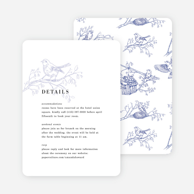 Nesting Birds Wedding Information Cards - Black