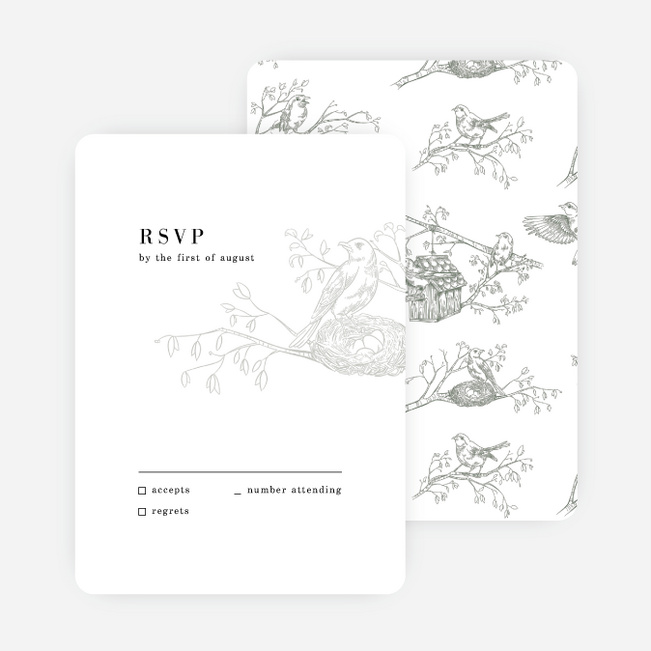 Nesting Birds Wedding Response Cards - Black