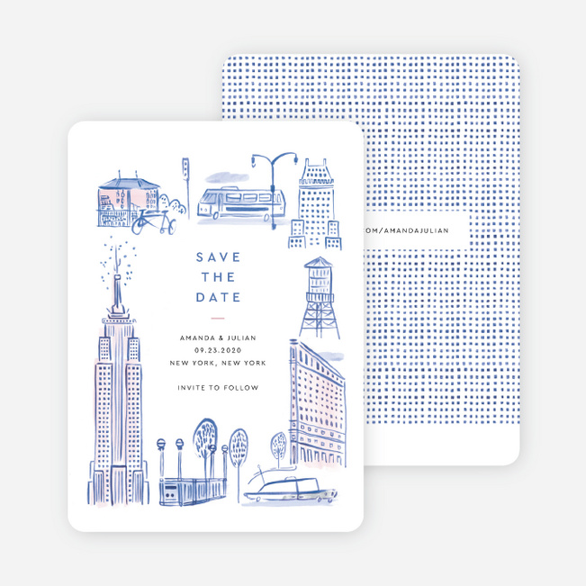 NYC Landmarks Save the Date Cards - Blue