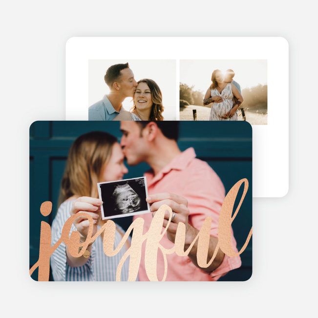 Foil Joyful Script Multi Photo Holiday Cards - Pink