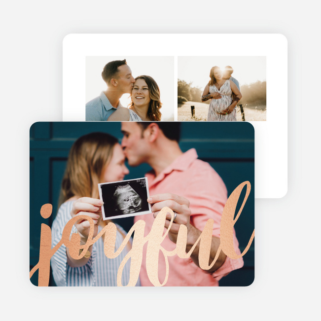 Foil Joyful Script Multi Photo Holiday Cards - Pink
