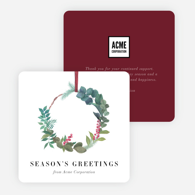 Natural Wreath Business and Corporate Holiday Cards - Red