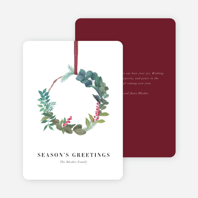 Natural Wreath Multi Photo Holiday Cards - Red