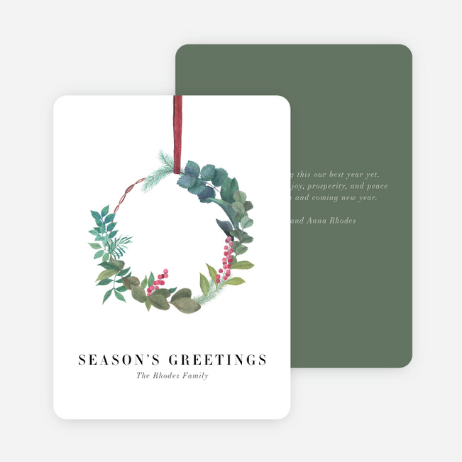 Natural Wreath Multi Photo Holiday Cards - Green